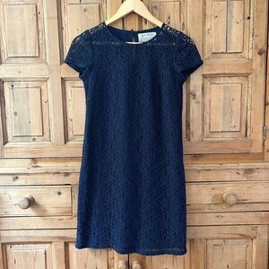 Women's Jack Wills Size US 0 / UK 4 Navy Blue Lace Shirt Dress Short‎ Sleeve